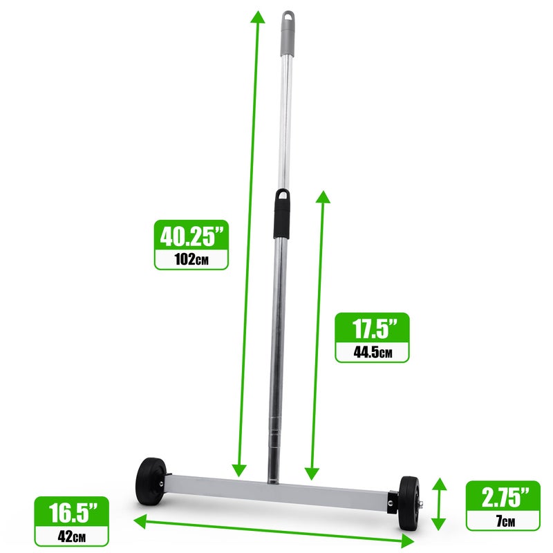 GRIP Magnetic Pickup Sweeper 17" - 8.8 lb Capacity - Chrome Handle Extends from 23" to 40" - Easy Cleanup of Workshop, Garage, Construction - Lawn Sweeper - Image 3